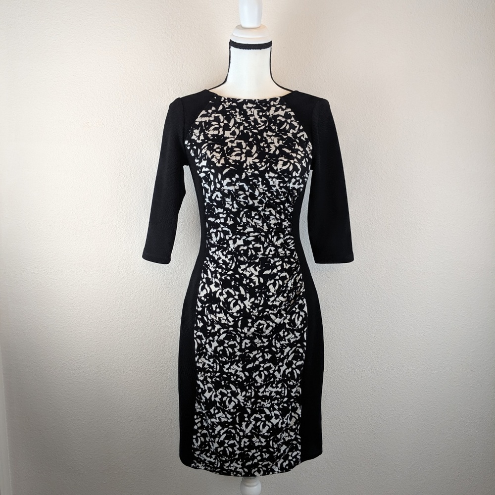 Chaps 3/4 Sleeve Stretch Bodycon Pencil Midi Dress
